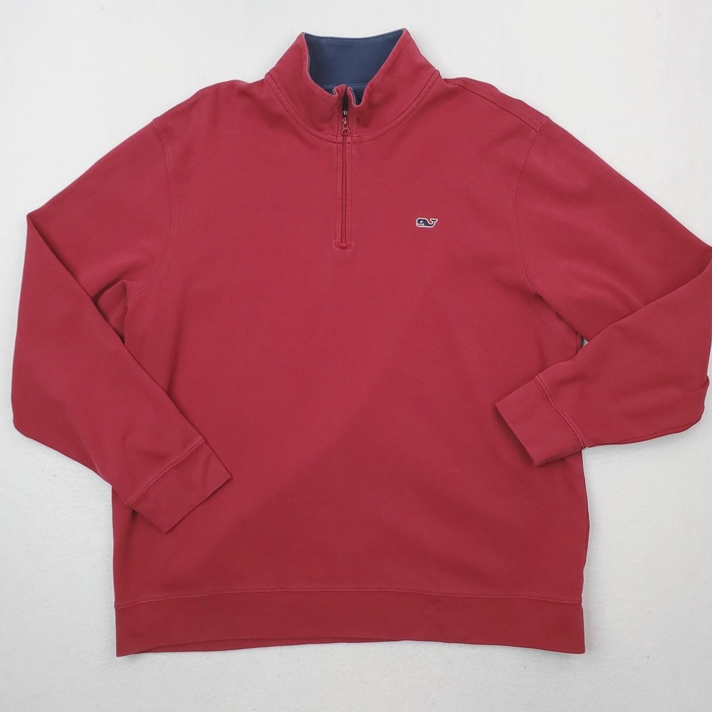 Vineyard Vine Quarter Zip Pullover Mens XL Red Sweater Mock Neck Whale Logo